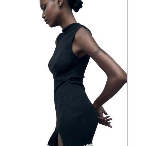 ZARA SOFT DRESS WITH PEARLS BLACK SIZE S 7901/314/800 - Picture 3 of 4